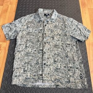 Stussy Mens Silk Button Shirt Croc Pattern Size Medium